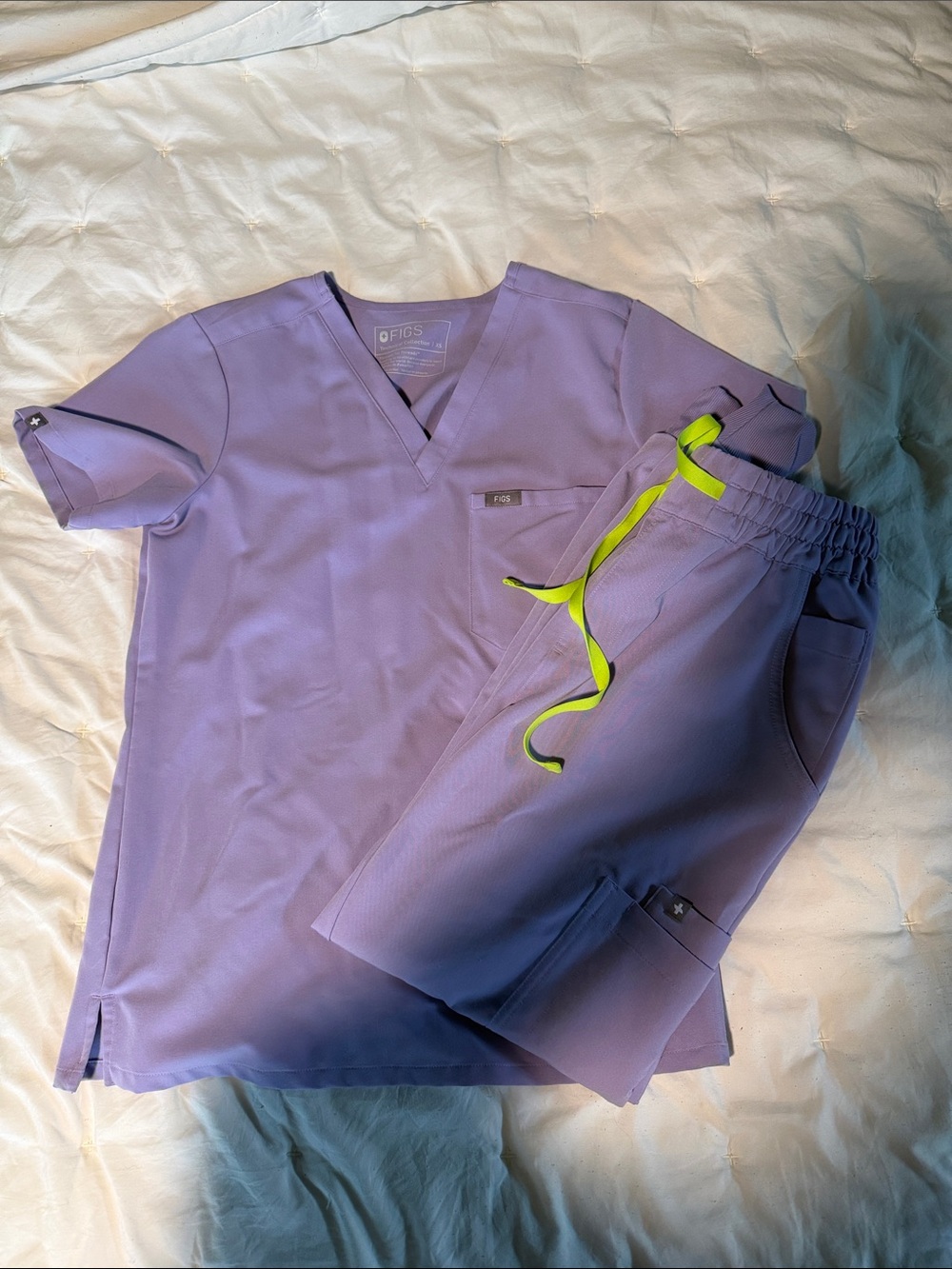 Figs Lavender haze  Scrub Set with Neon Lime Drawstring